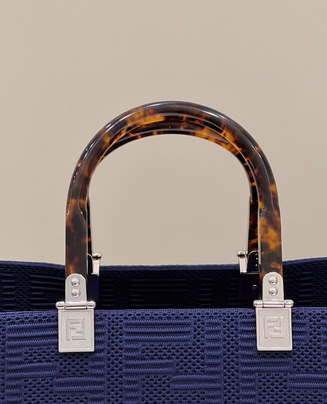 FI Sunshine Medium Navy Blue FF fabric shopper Bag For Woman 31cm/12in