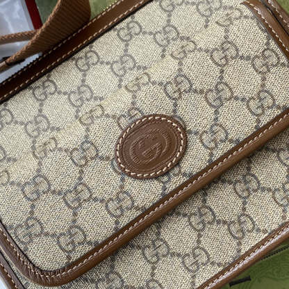 gg Messenger Bag With Interlocking G Beige/Ebony gg Supreme Canvas For Men 8.3in/21cm gg