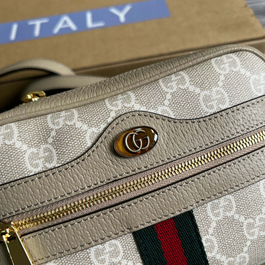 gg Ophidia Mini gg Bag Beige And Ebony gg Supreme Canvas, With Beige For Women  7in/17.5cm gg 