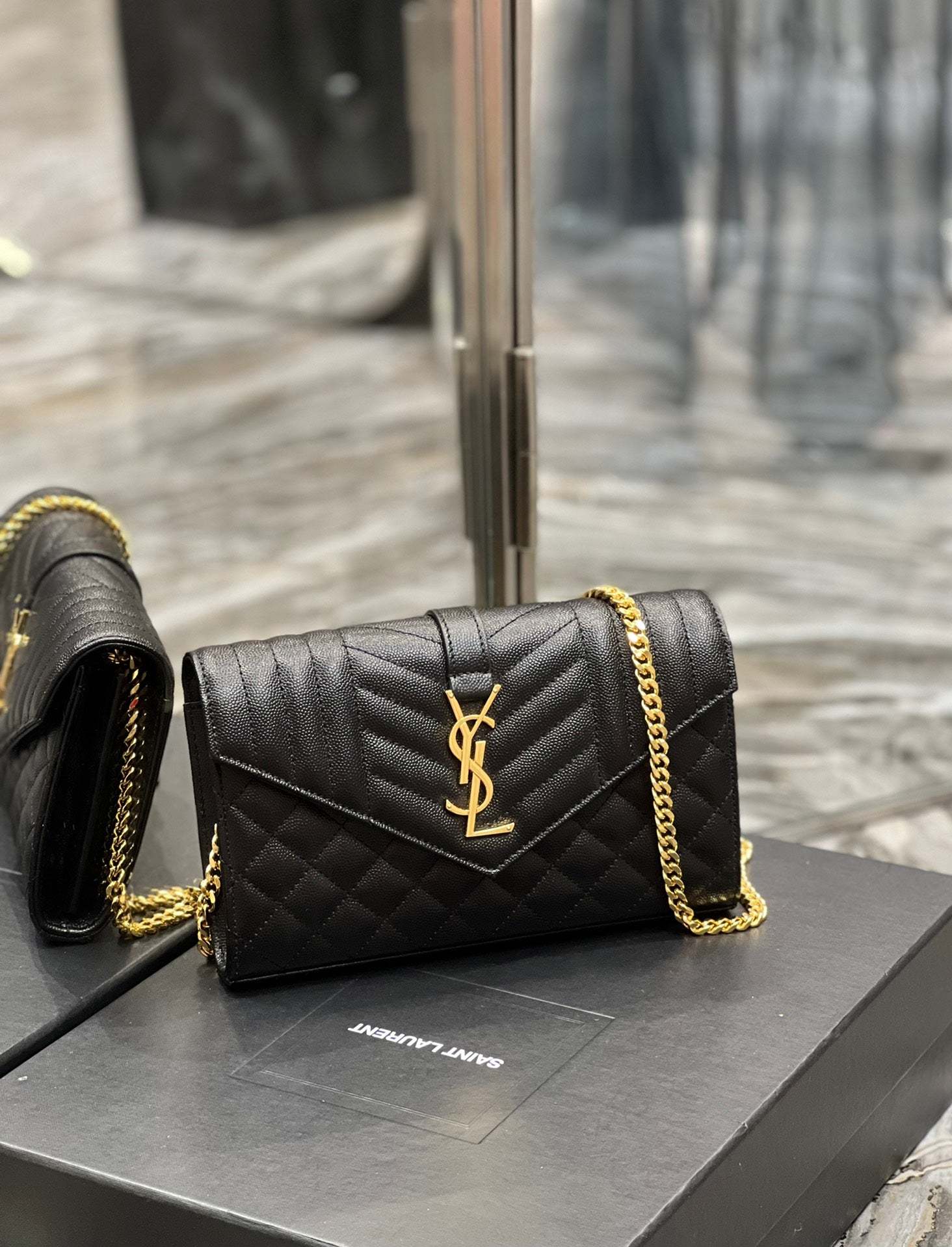 YSSL Envelope Small Chain Bag Black For Women, Women’s Bags 8.6in/22cm YSL