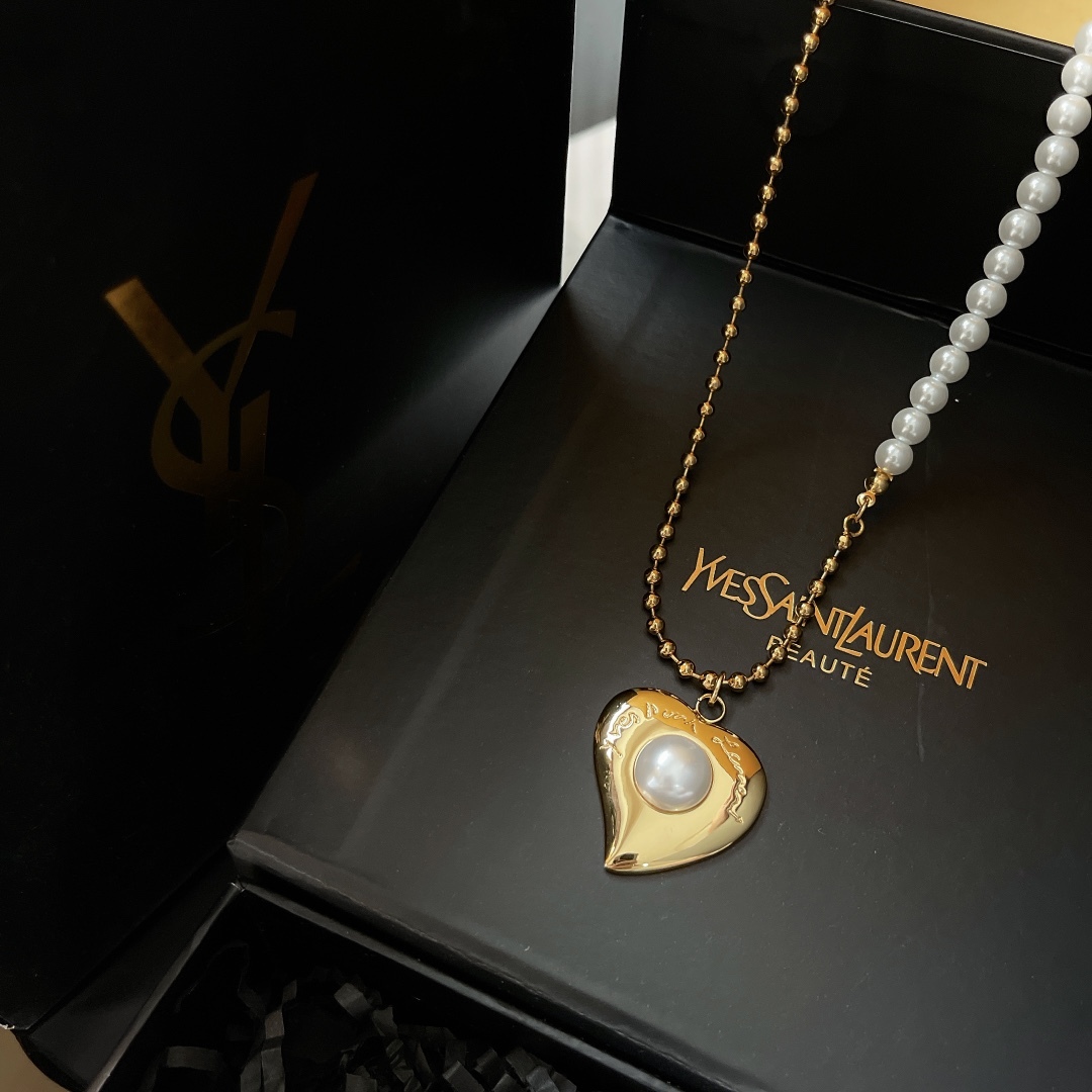 SAINT LAURENT HEART PEARL NECKLACE
