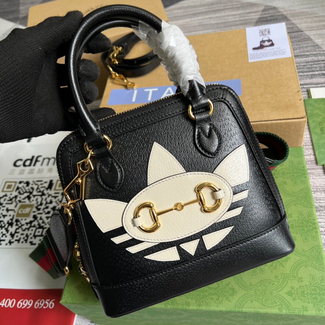 gg x Adidas Horsebit 1955 Mini Bag Black For Women, Women’s Bags 7.9in/20cm gg‎ 677212 U3ZDG 8726