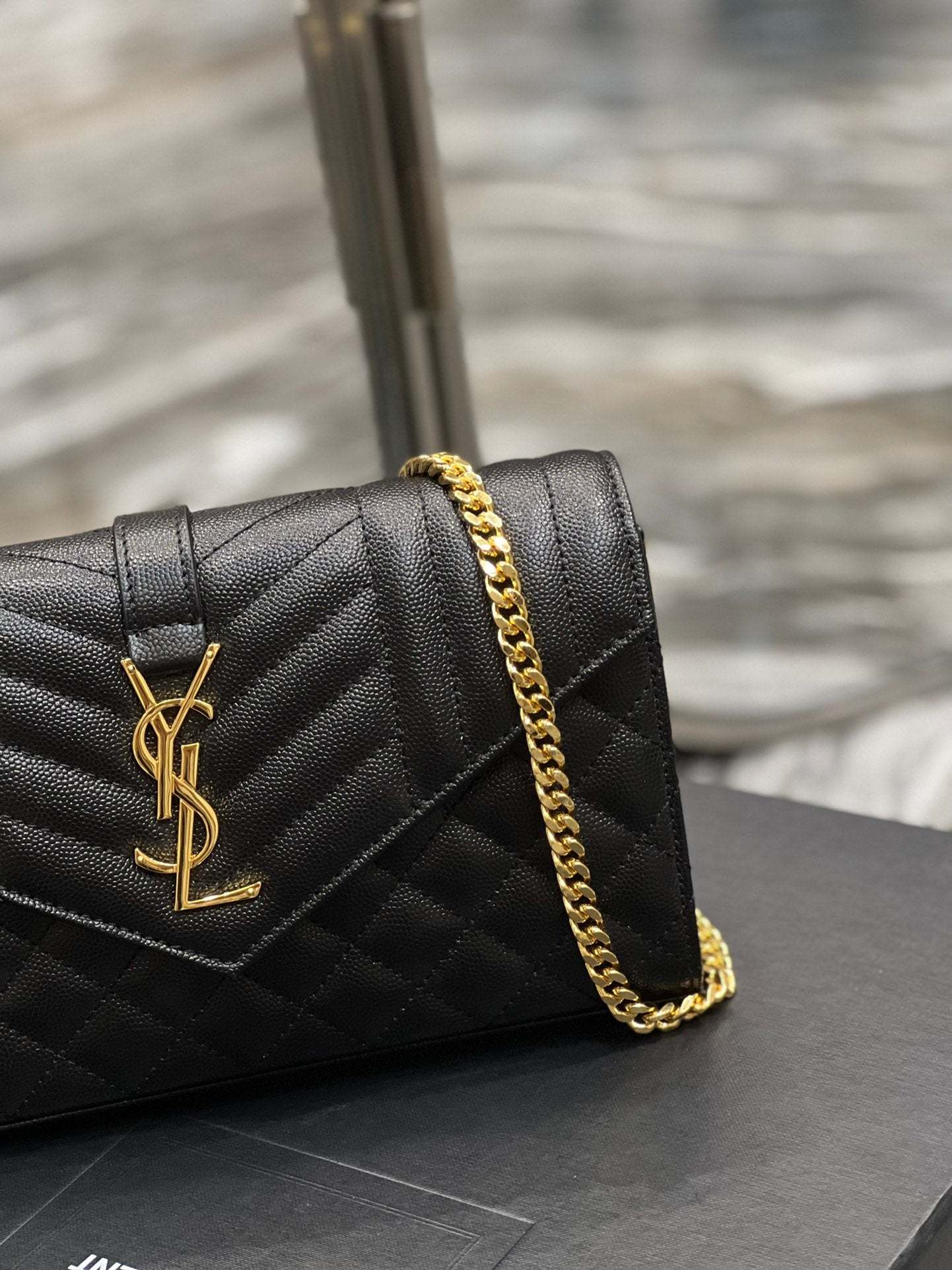 YSSL Envelope Small Chain Bag Black For Women, Women’s Bags 8.6in/22cm YSL
