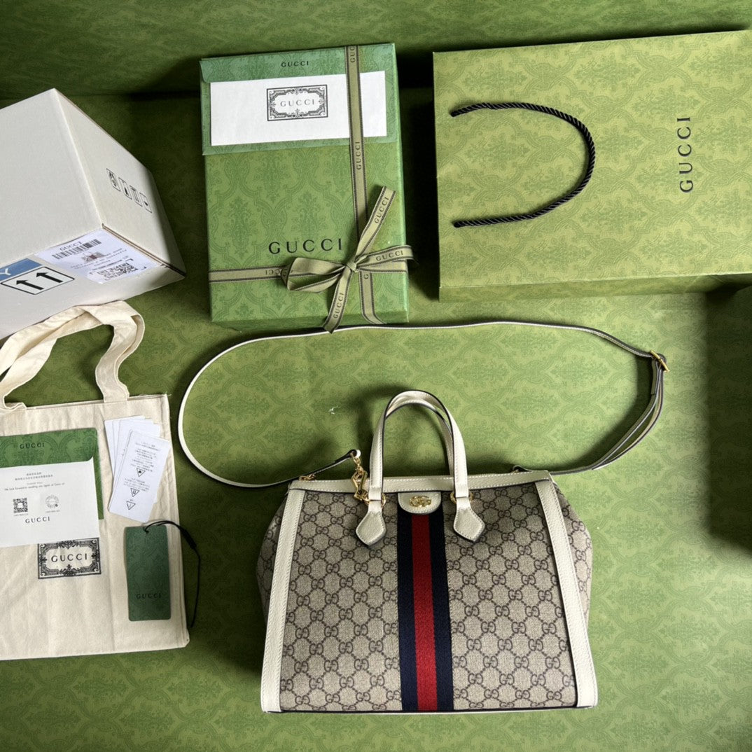 gg Ophidia gg Medium Tote Bag White gg Supreme Canvas For Women 13in/33cm 524537 K05NB 8745