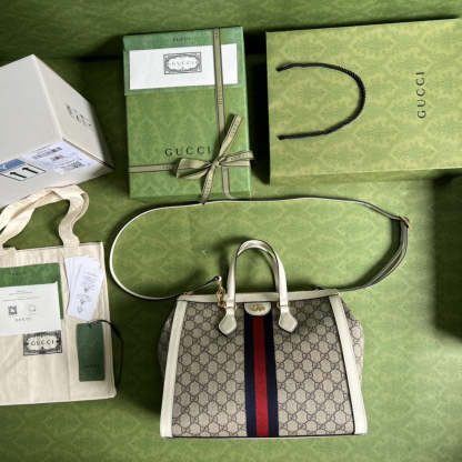 gg Ophidia gg Medium Tote Bag White gg Supreme Canvas For Women 13in/33cm 524537 K05NB 8745