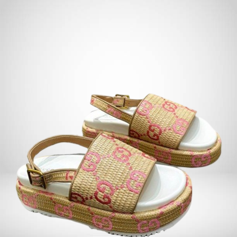 SANDAL GG BEIGE PINK PLATFORM SANDALS