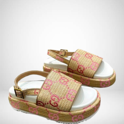SANDAL GG BEIGE PINK PLATFORM SANDALS
