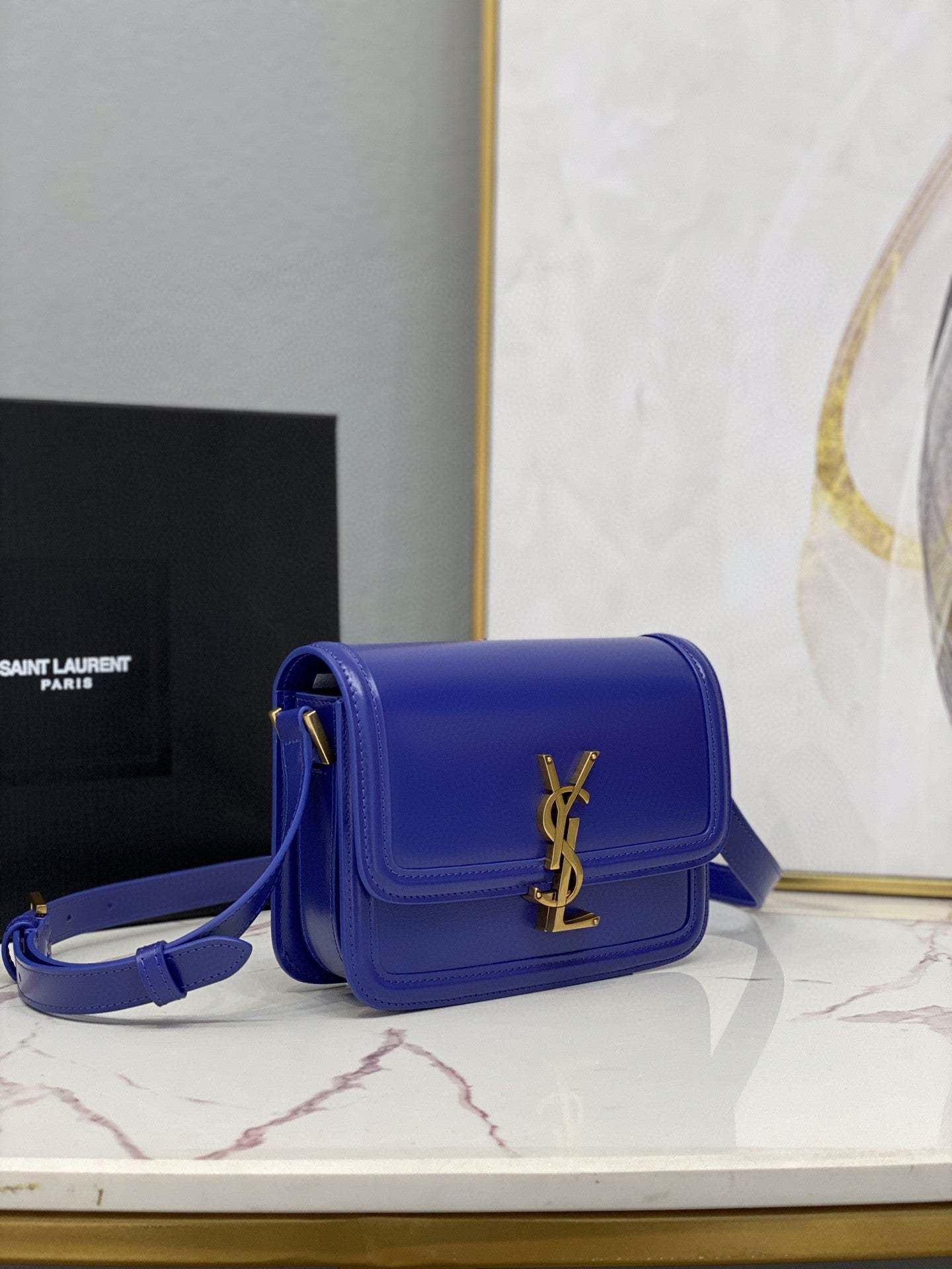 YSSL Solferino Small Satchel In Box Navy Blue For Women  7.4in/19cm YSL 