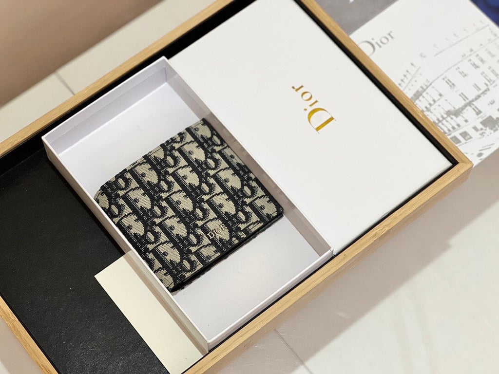 dir WALLET BEIGE AND BLACK OBLIQUE JACQUARD 11CM 2OBBH027YSE H05E