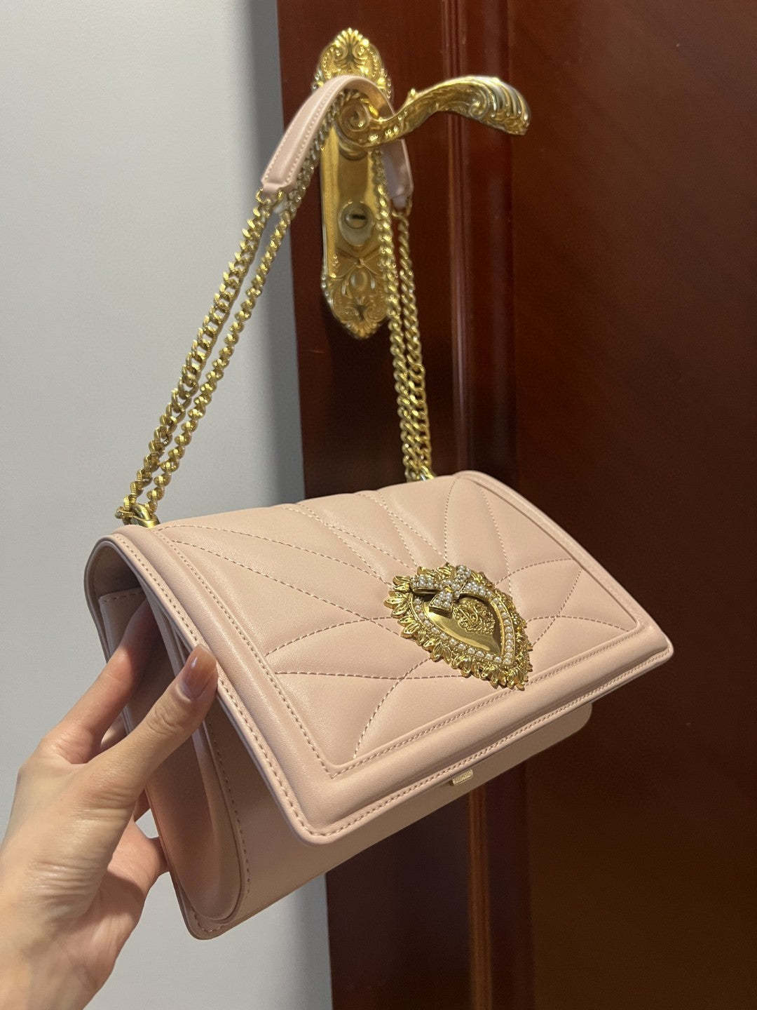 DG Large Devotion Bag In Quilted Nappa Pale Pink For Women 10in/26cm DG BB6651AV96780412