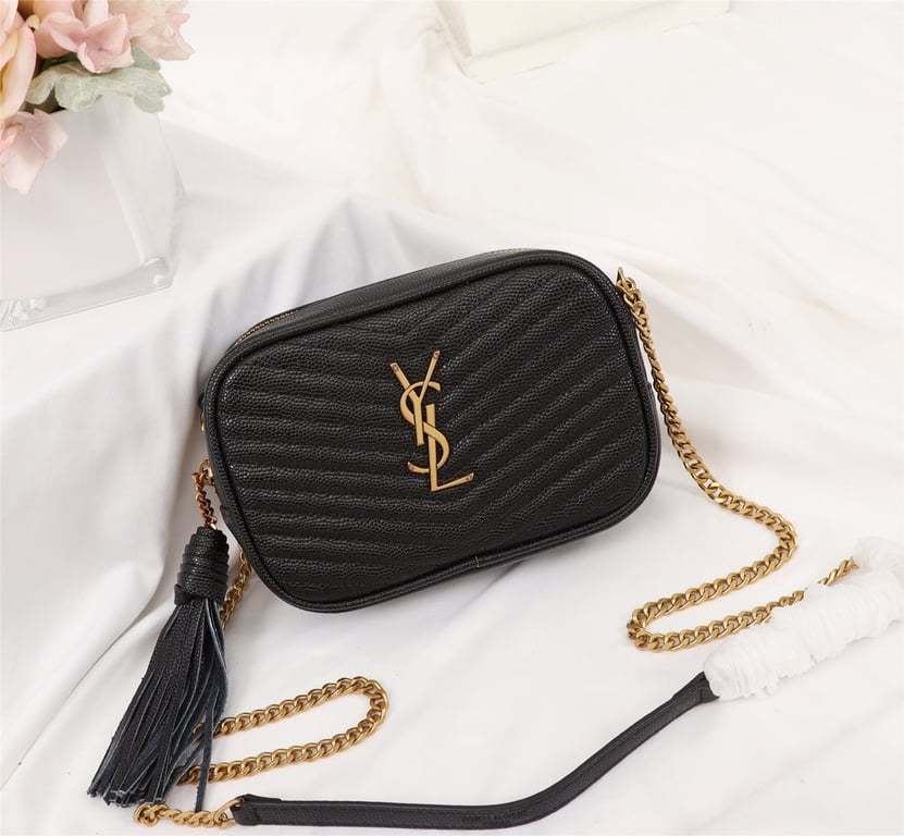 SAINT LAURENT LOU CAMERA BAG IN QUILTED LEATHER GOLD HARDWARE BLACK 18CM