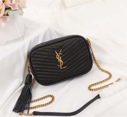 SAINT LAURENT LOU CAMERA BAG IN QUILTED LEATHER GOLD HARDWARE BLACK 18CM