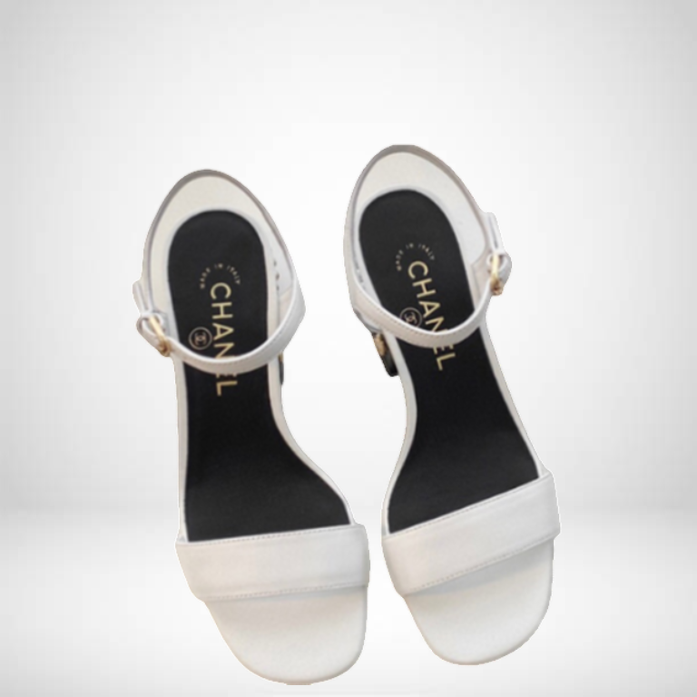 SANDAL CHL WHITE SLINGBACKS SANDALS WITH GEM HEEL