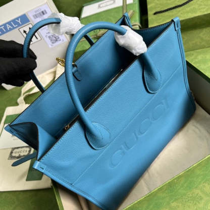gg Small tote With gg Logo Blue For Women 12.4in/31.5cm gg 674822 0E8IG 4432