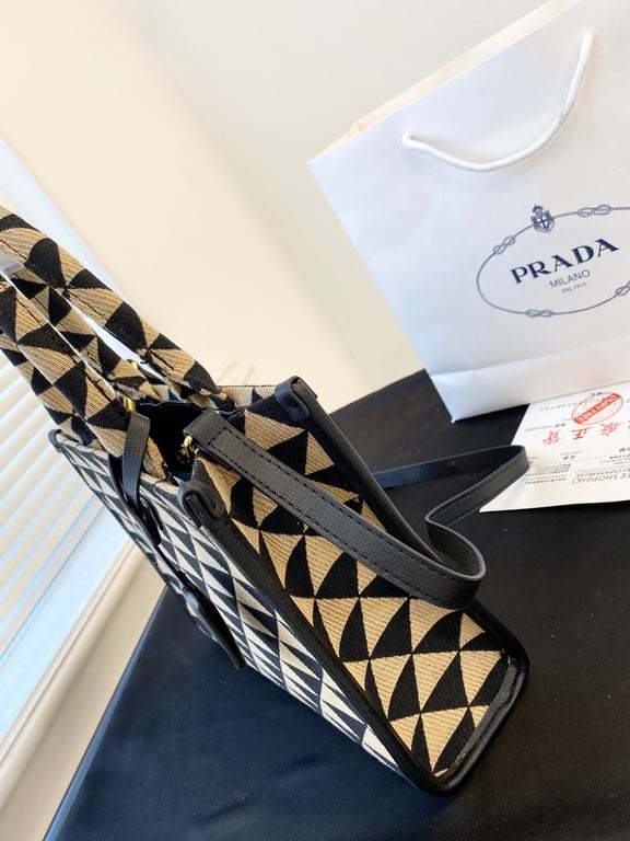 PR SMALL SYMBOLE EMBROIDERED FABRIC HANDBAG 28CM