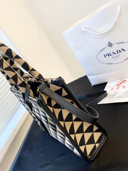 PR SMALL SYMBOLE EMBROIDERED FABRIC HANDBAG 28CM