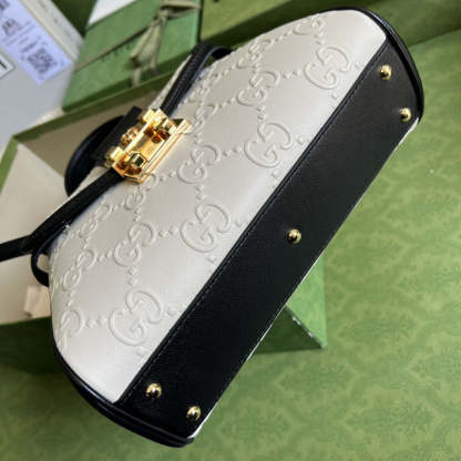 gg Small Top Handle Bag White Debossed gg White For Women 11in/29cm  675791 UD9AX 9099