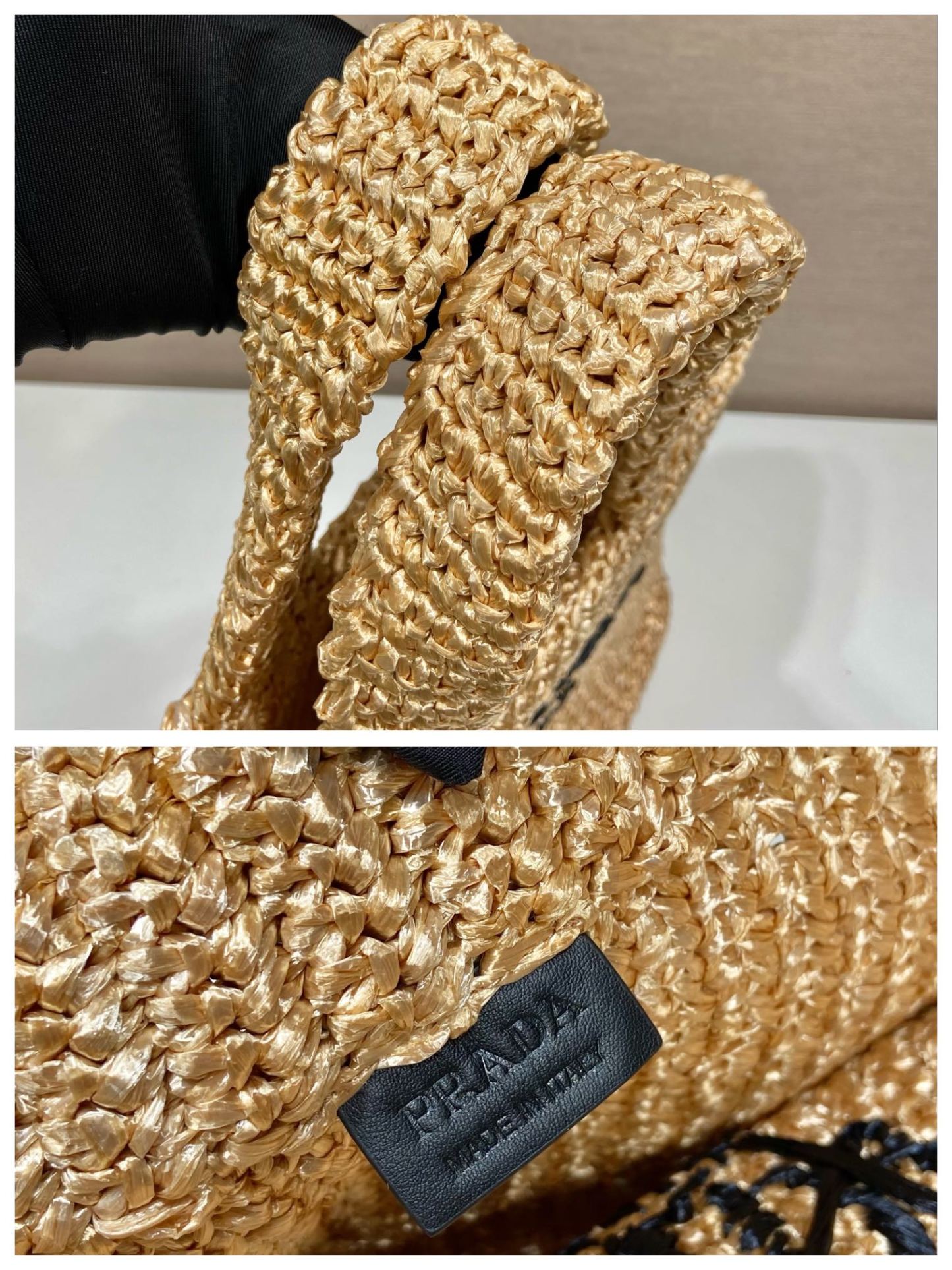 PR BEIGE RAFFIA TOTE BAG 18.5IN/47CM