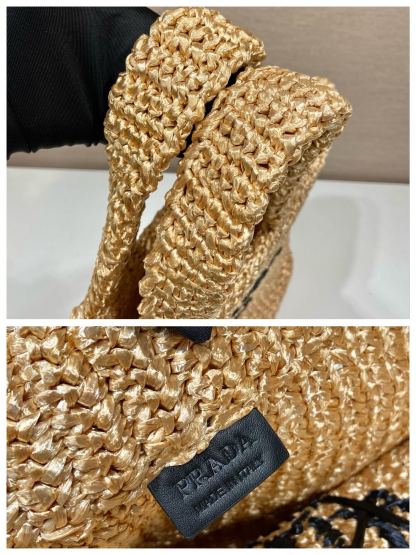PR BEIGE RAFFIA TOTE BAG 18.5IN/47CM