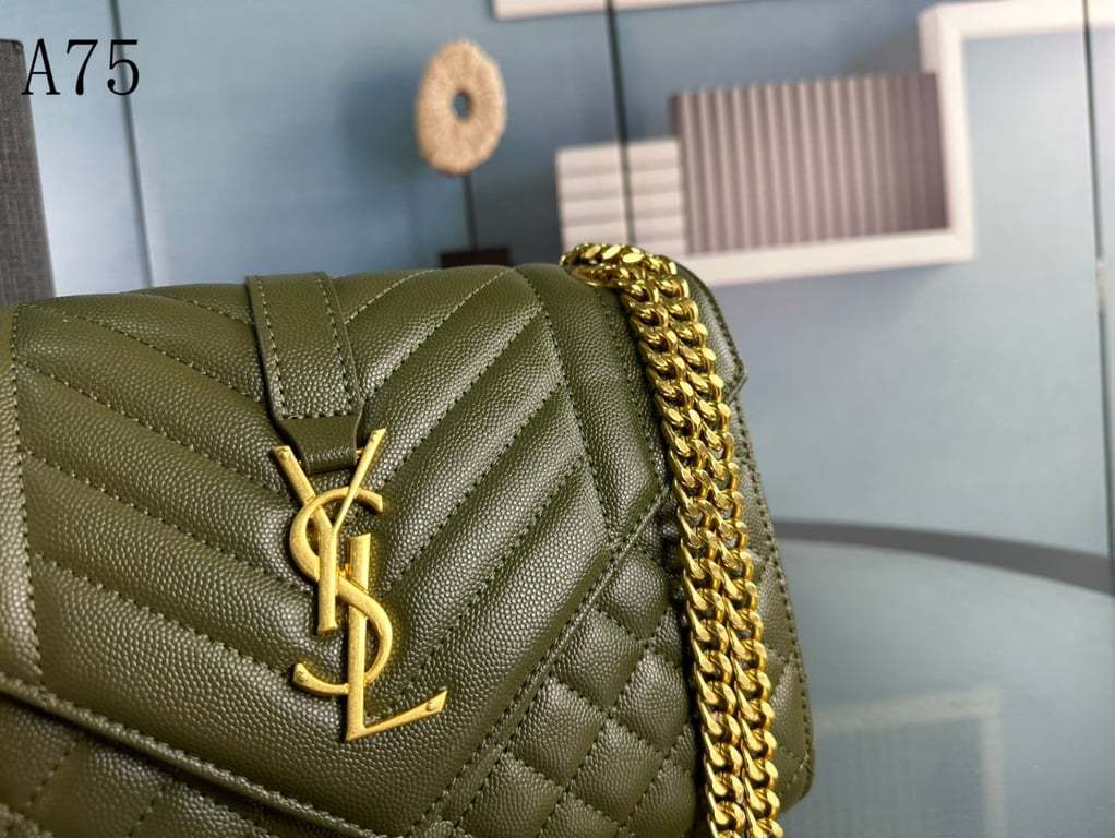 SAINT LAURENT ENVELOPE MEDIUM CHAIN BAG IN SUPPLE MATELASSE LEATHER GREEN GOLD 24CM