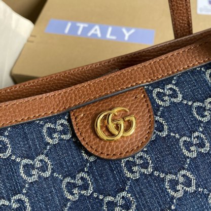 gg Ophidia gg Medium Tote Dark Blue And Ivory Eco Washed Organic gg Jacquard Denim  For Women 15in/38cm gg ‎631685 2KQgg 8375