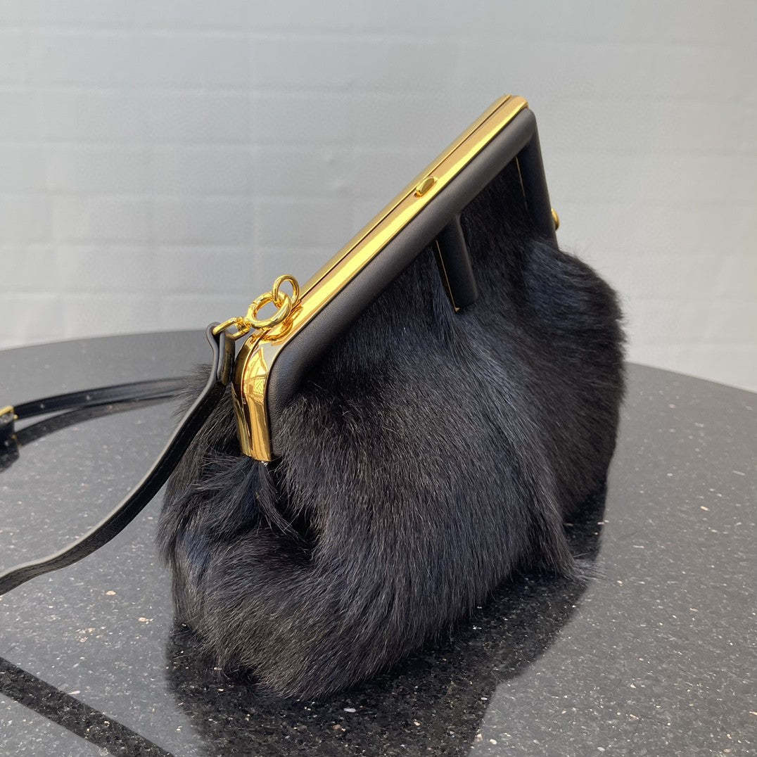 FI First Small Black Fox Fur Bag For Woman 26cm/10in