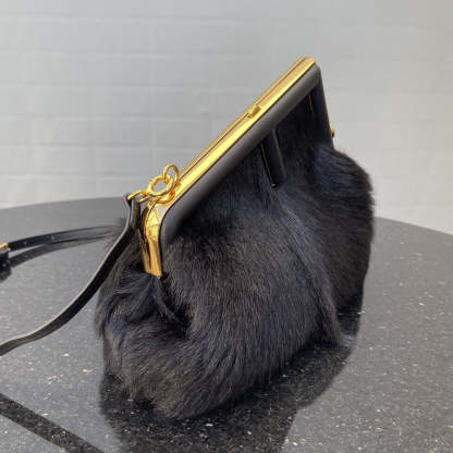 FI First Small Black Fox Fur Bag For Woman 26cm/10in