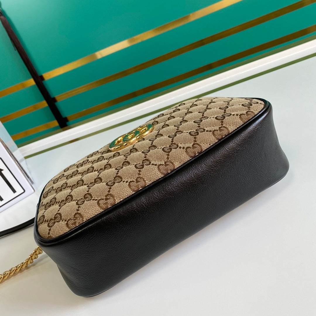 gg Marmont Small Shouder Bag Beige/Ebony Diagonal Matelassé Original gg Canvas For Women 10in/24cm 447632 HVKEG 9772