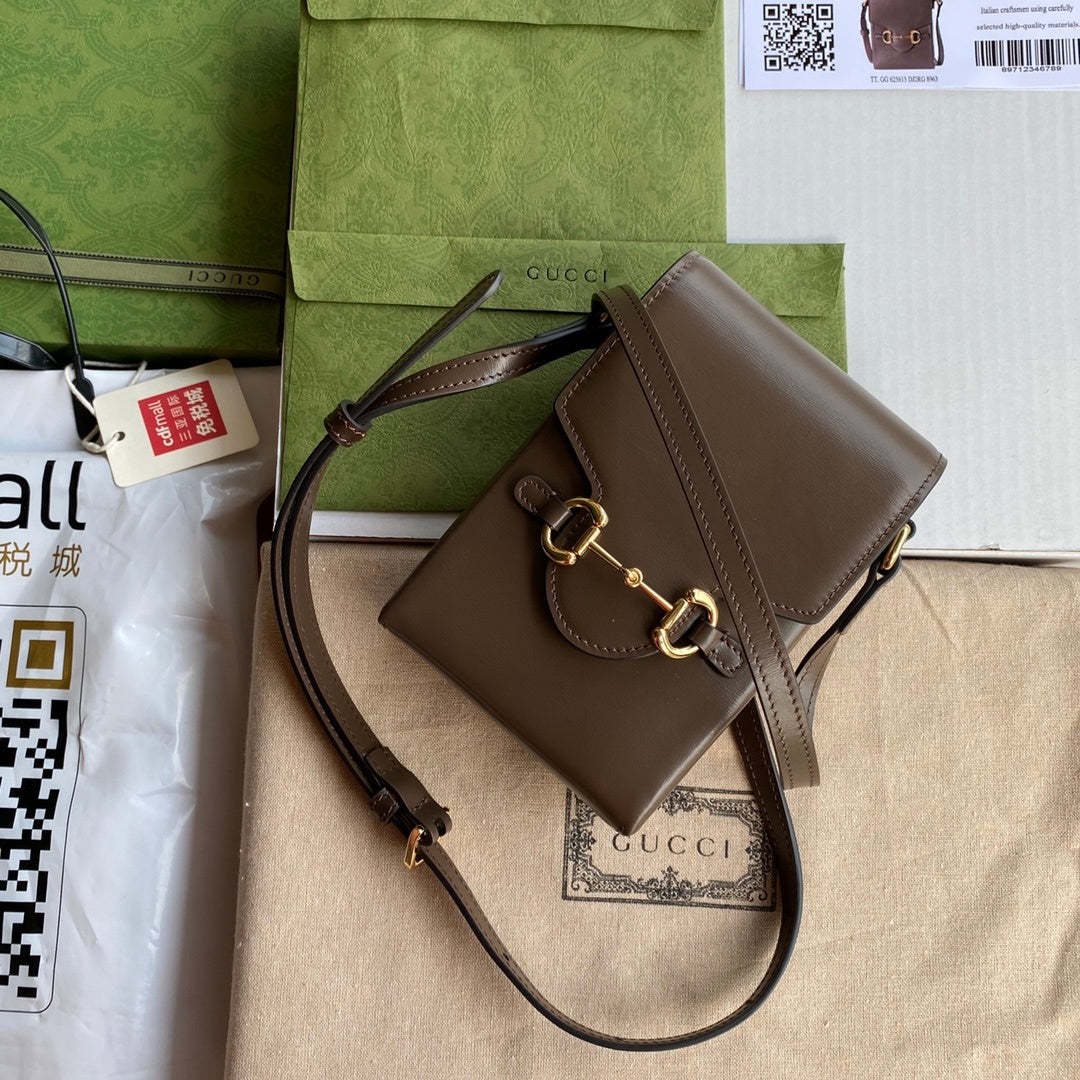 gg Horsebit 1955 Mini Bag Brown For Women And Men 6.7in/17cm gg 625615 0YK0G 2528