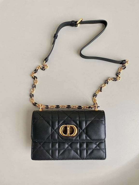 DIR MISS CARO MINI BAG BLACK MACROCANNAGE LAMBSKIN 17CM
