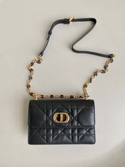 DIR MISS CARO MINI BAG BLACK MACROCANNAGE LAMBSKIN 17CM