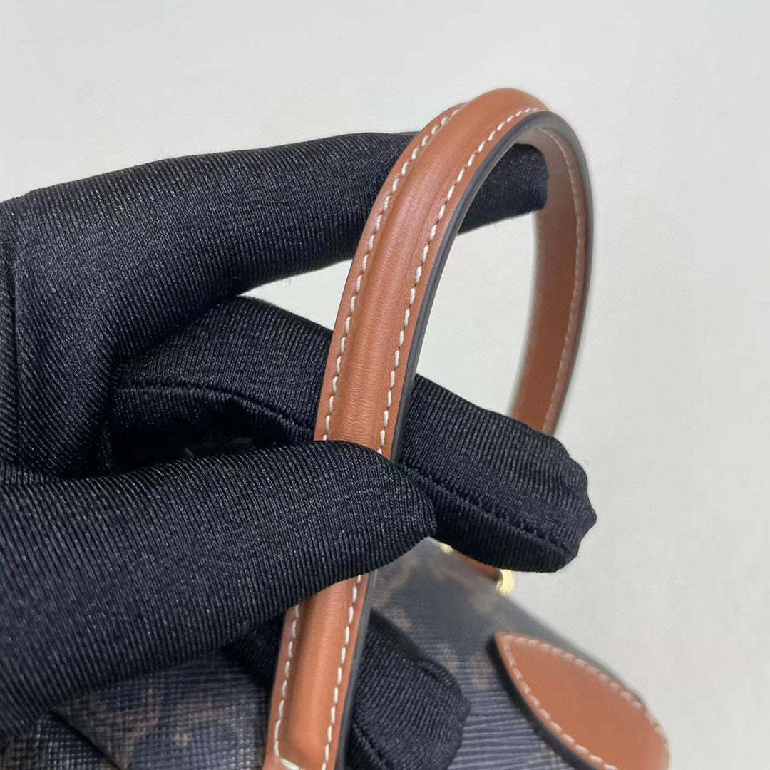 CE Small Round Box Triomphe In Triomphe Canvas Tan For Women 4.5in/11.5cm