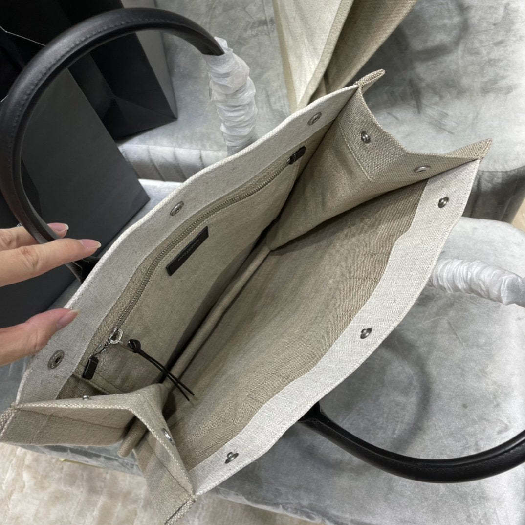 YSSL Rive Gauche North/South Tote Bag In Printed Linen For Women 15.3in/39cm YSL 632539FAABR9083