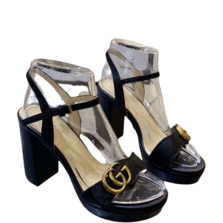 SANDAL GG LEATHER HEELED SANDAL BLACK