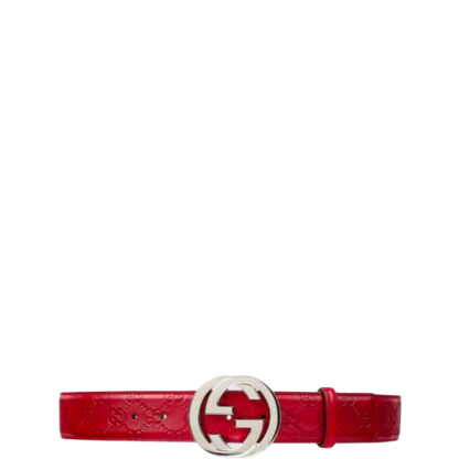 GG CALFSKIN MONOGRAM RED BELT SILVER METAL 3.5CM