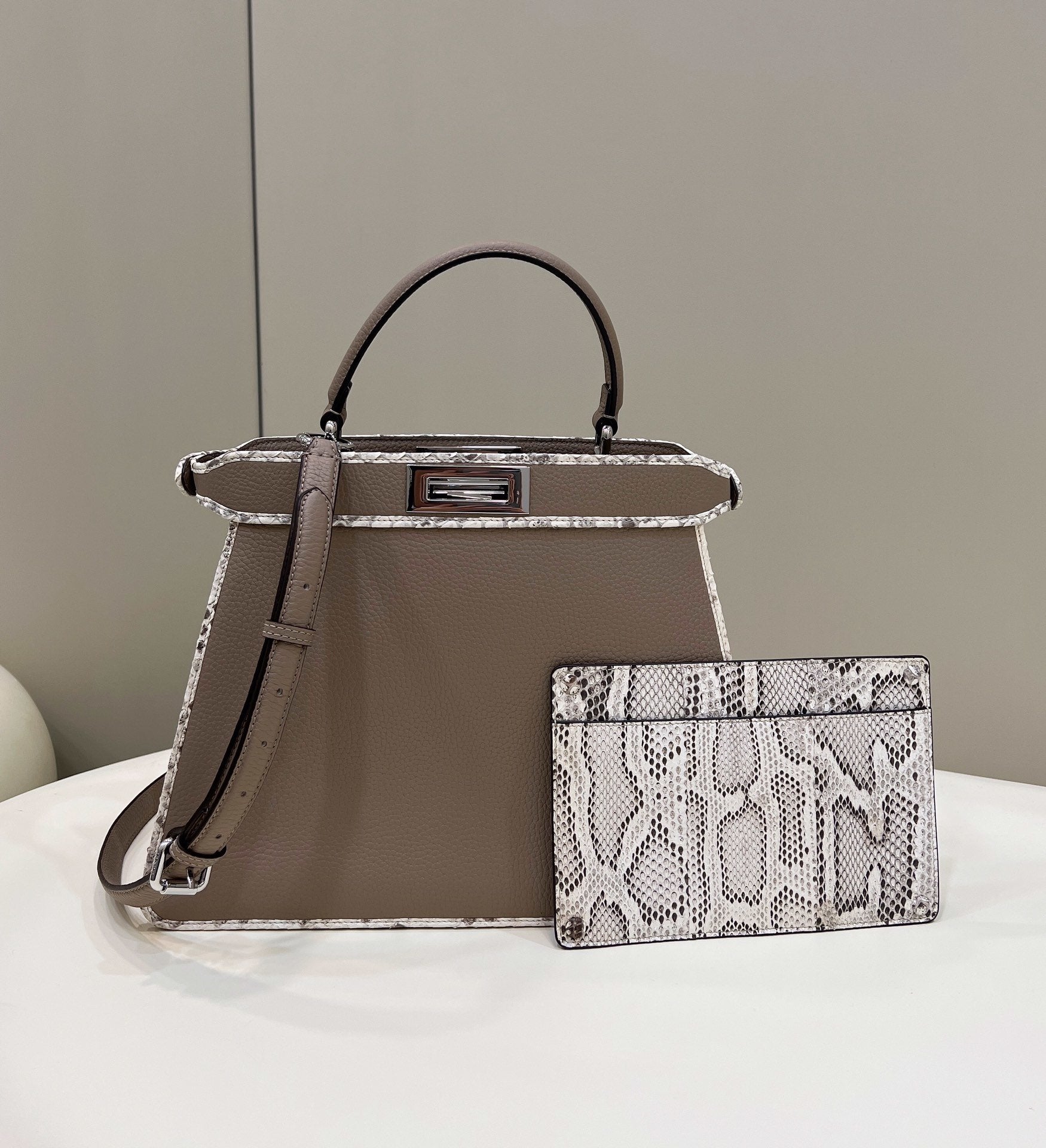 FI Peekaboo ISeeU Medium Greige For Women, Women’s Handbags, Shoulder Bag 13.1in/33.5cm FF