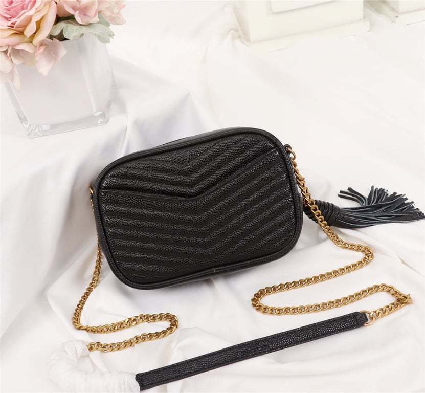 SAINT LAURENT LOU CAMERA BAG IN QUILTED LEATHER GOLD HARDWARE BLACK 18CM