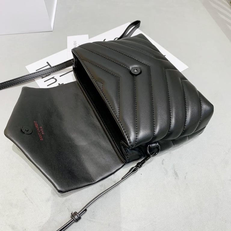 SAINT LAURENT LOULOU TOY STRAP BAG IN QUILTED Y LEATHER WITH BLACK HARDWARE