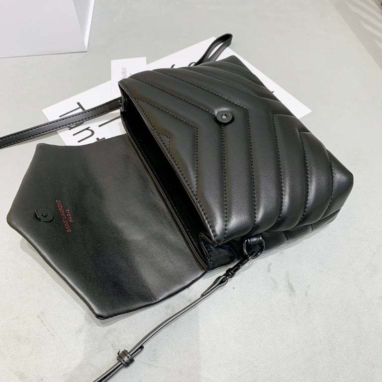 SAINT LAURENT LOULOU TOY STRAP BAG IN QUILTED Y LEATHER WITH BLACK HARDWARE