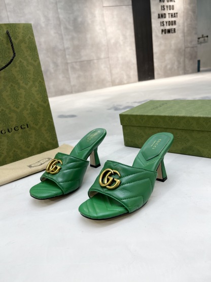GG DOUBLE G SLIDE SANDAL CHEVRON MATELASSE GREEN