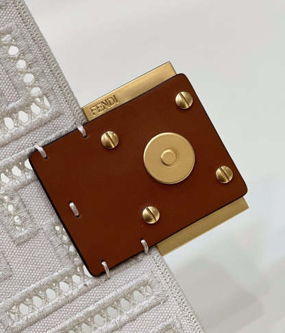 FI Baguette White with Embroidery Small Bag For Woman 21cm/8in