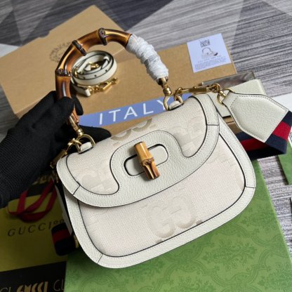 gg Bamboo 1947 Medium  Top Handle Bag White For Women, Women’s Bags 10.2in/26cm gg