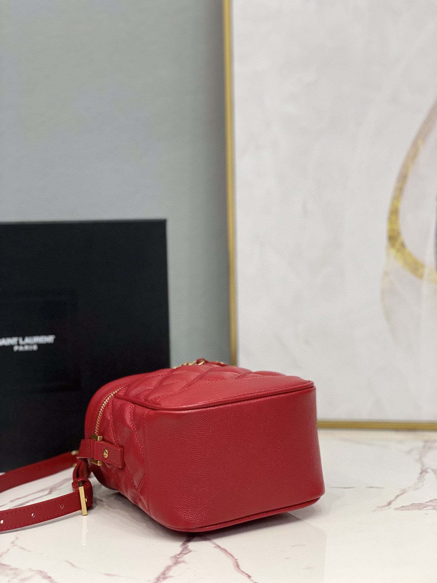 YSSL 80’s Vanity Bag In Carré-Quilted Grain De Poudre Red For Women 6.4in/16.5cm YSL 649779DME276805