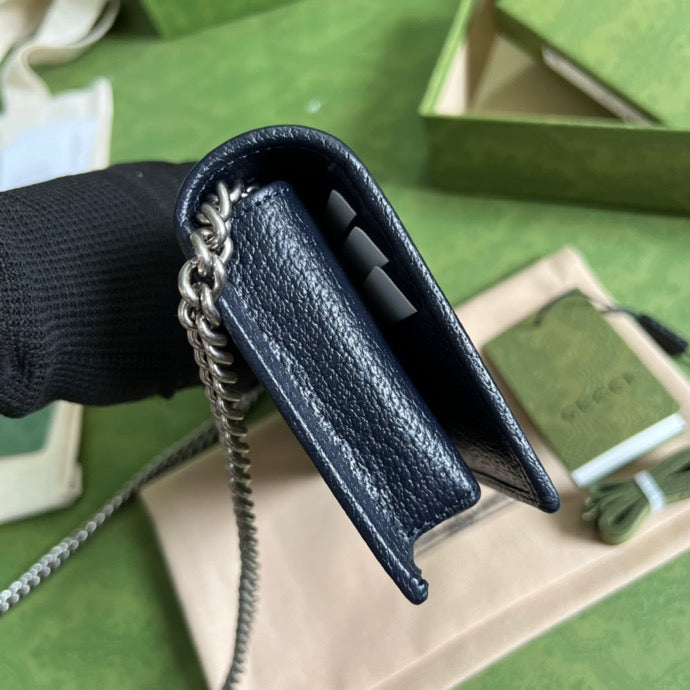 gg Horsebit 1955 Wallet With Chain Beige And Blue For Women 7.5in/19cm gg