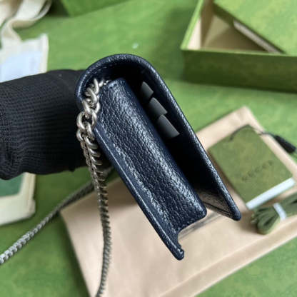 gg Horsebit 1955 Wallet With Chain Beige And Blue For Women 7.5in/19cm gg