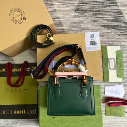 gg Diana Mini Tote Bag Green For Women, Women&#8217;s Bags 7.9in/20cm gg ‎702732 U3ZDT 3670