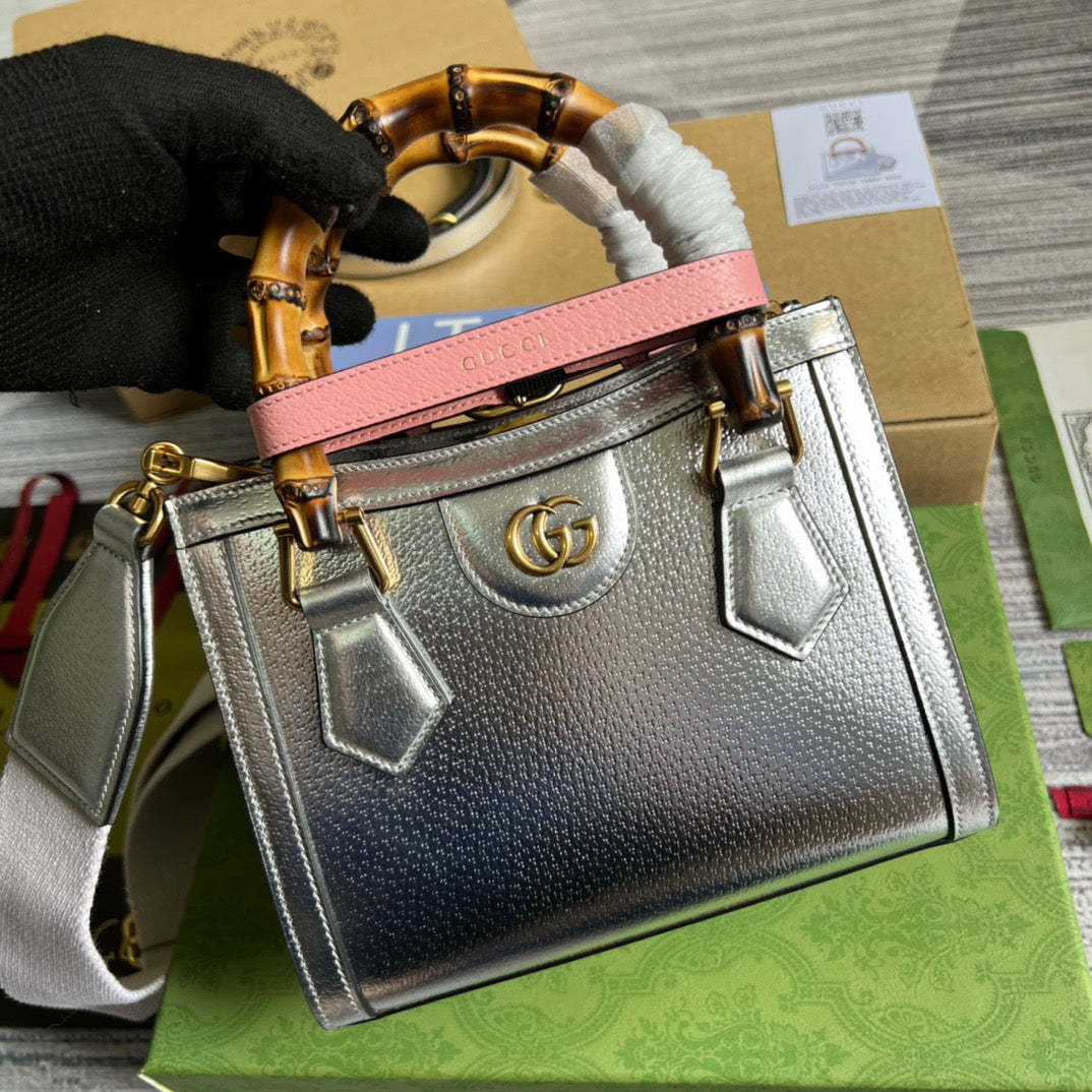 gg Diana Mini Tote Bag Silver For Women, Women’s Bags 7.9in/20cm gg ‎702732 1TRGT 8190