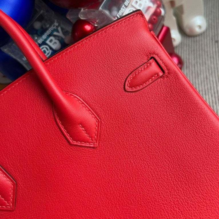 HM BIRKIN SWIFT S3 BRIGHT RED GOLD HARDWARE 25CM