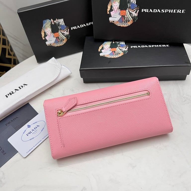 PR SAFFIANO MONOCHROME FLAP LONG WALLET FULL LIGHT PINK 19CM 1MH132 ZLP F061H