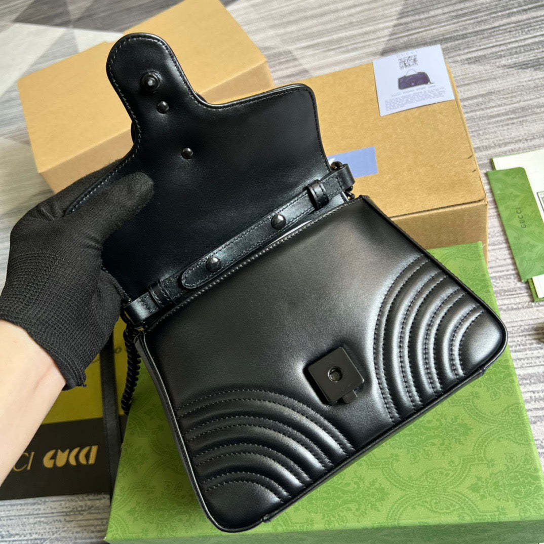 gg Marmont Mini Top Handle Bag Black For Women, Women’s Bags 8.3in/21cm gg ‎